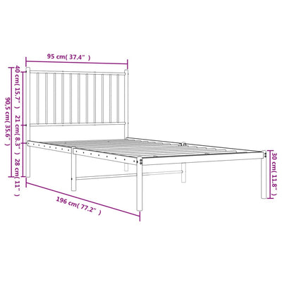 Metal Bed Frame without Mattress with Headboard Black 90x190 cm