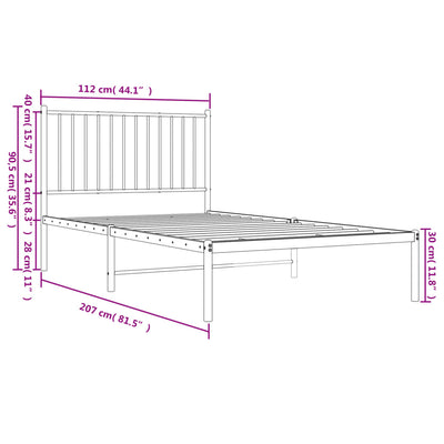 Metal Bed Frame without Mattress with Headboard Black 107x203 cm King Single