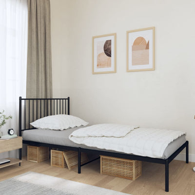 Metal Bed Frame without Mattress with Headboard Black 107x203 cm King Single