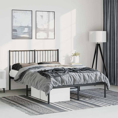 Metal Bed Frame without Mattress with Headboard Black 135x190 cm