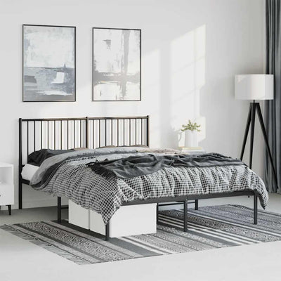 Metal Bed Frame without Mattress with Headboard Black 150x200 cm