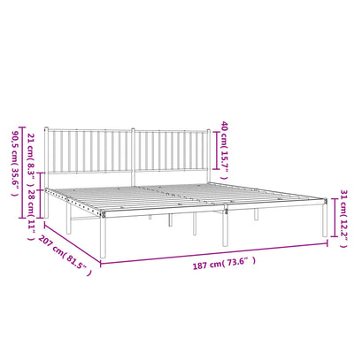 Metal Bed Frame without Mattress with Headboard Black 183x203 cm King