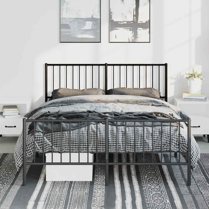 Metal Bed Frame without Mattress with Footboard Black 135x190 cm