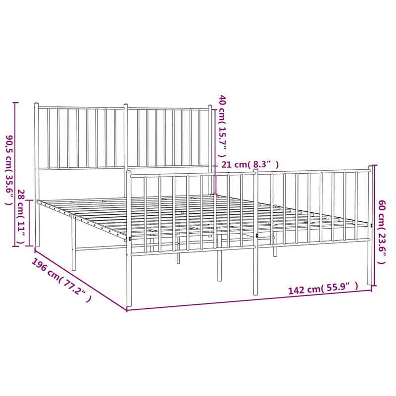 Metal Bed Frame without Mattress with Footboard Black 135x190 cm