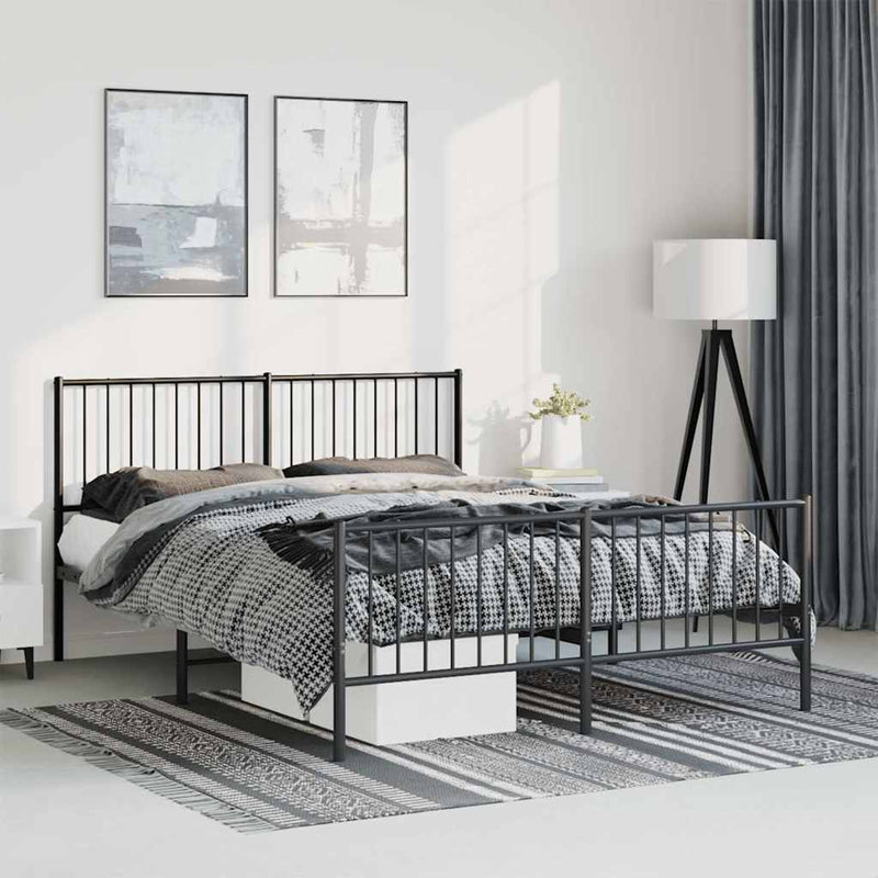 Metal Bed Frame without Mattress with Footboard Black 135x190 cm