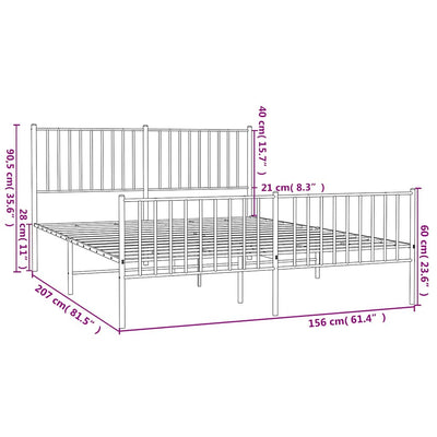 Metal Bed Frame without Mattress with Footboard Black 150x200 cm