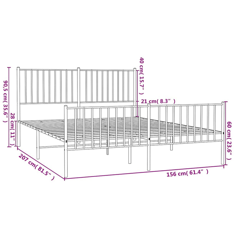 Metal Bed Frame without Mattress with Footboard Black 150x200 cm