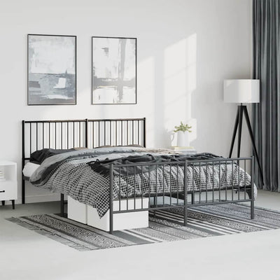 Metal Bed Frame without Mattress with Footboard Black 150x200 cm