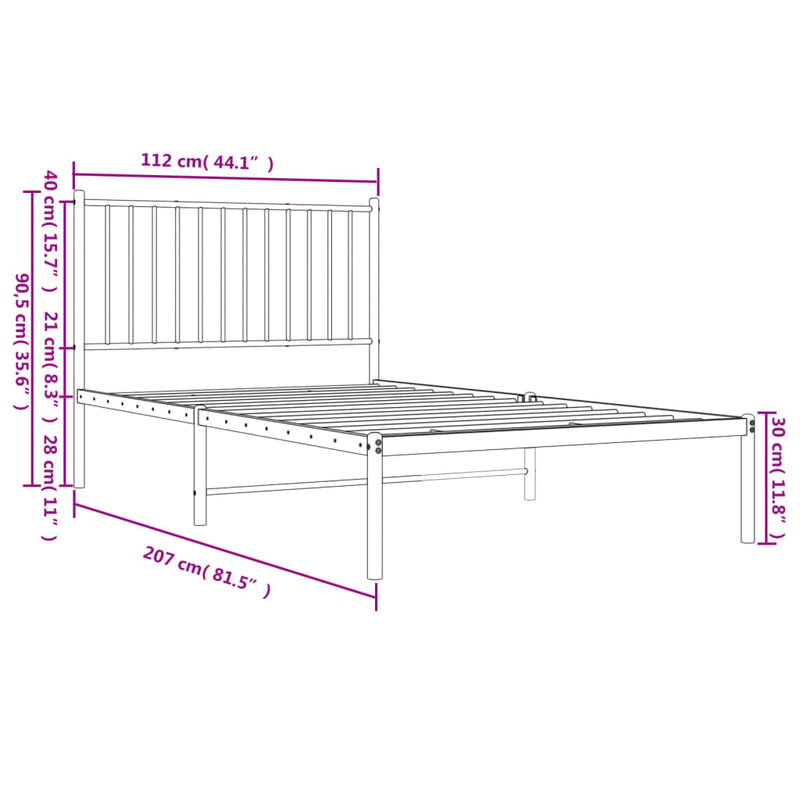 Metal Bed Frame without Mattress with Headboard White 107x203 cm King Single