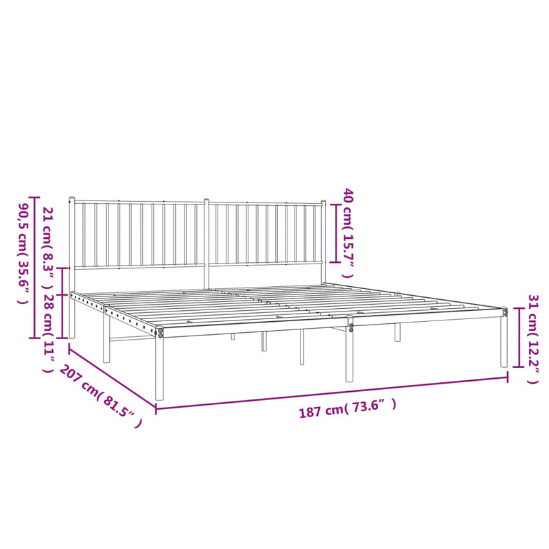 Metal Bed Frame without Mattress with Headboard White 183x203 cm King