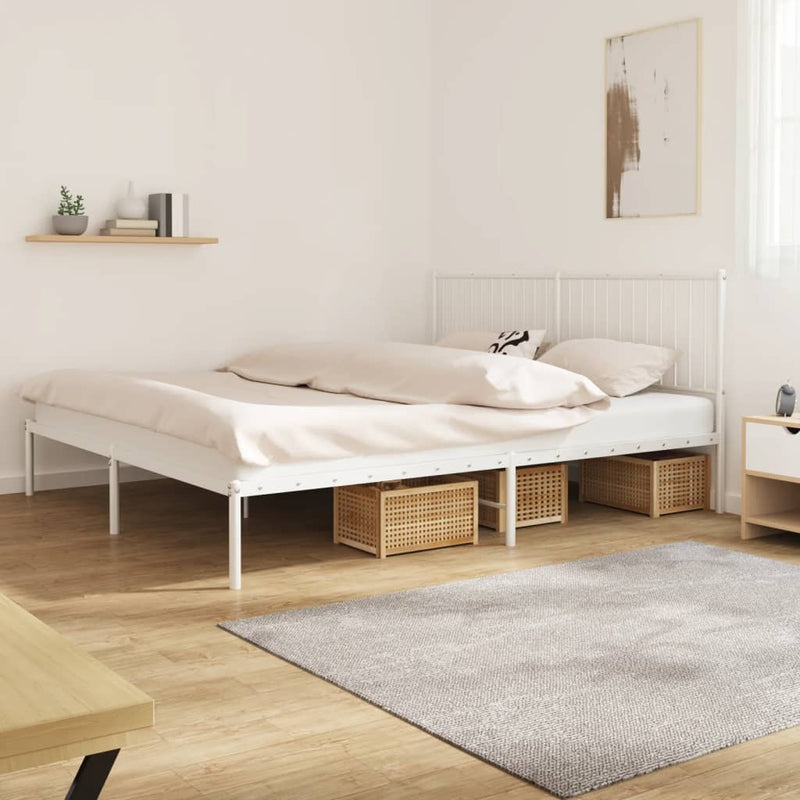 Metal Bed Frame without Mattress with Headboard White 183x203 cm King