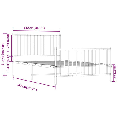 Metal Bed Frame without Mattress with Footboard White 107x203 cm King Single