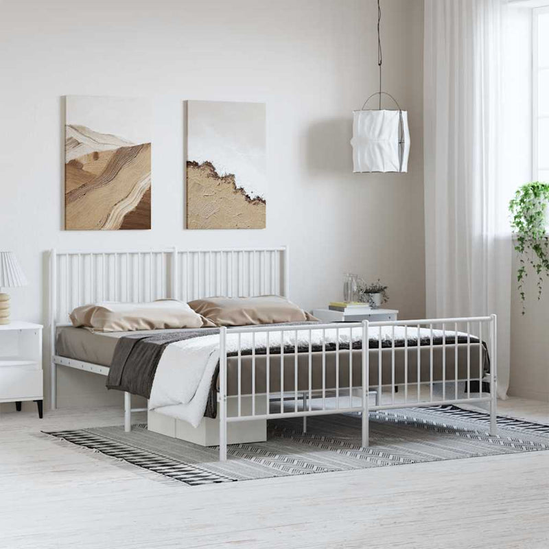 Metal Bed Frame without Mattress with Footboard White 150x200 cm