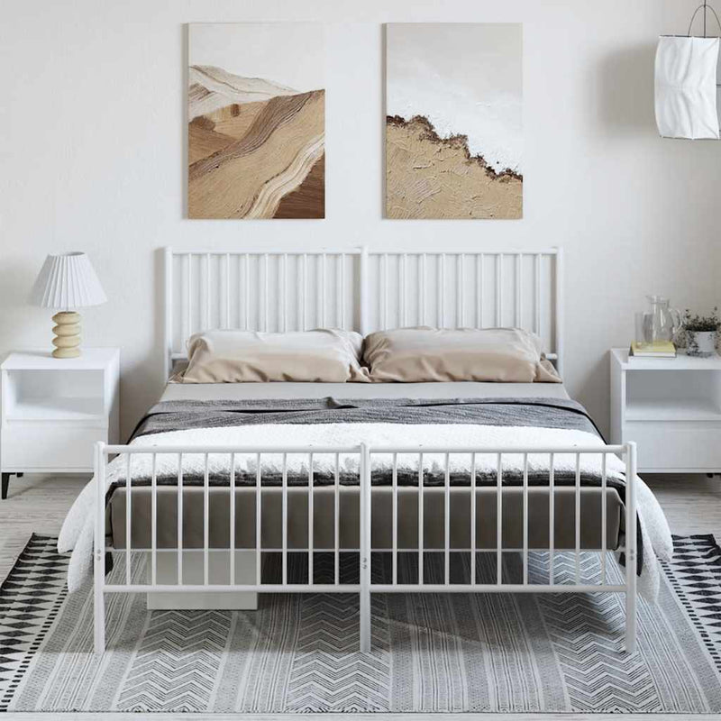 Metal Bed Frame without Mattress with Footboard White 150x200 cm