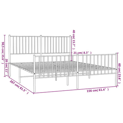 Metal Bed Frame without Mattress with Footboard White 150x200 cm