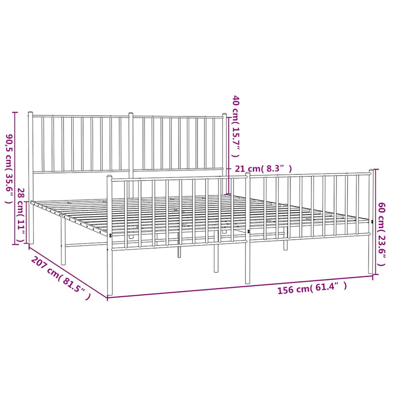 Metal Bed Frame without Mattress with Footboard White 150x200 cm