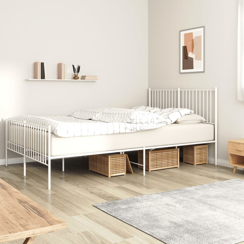 Metal Bed Frame without Mattress with Footboard White 150x200 cm