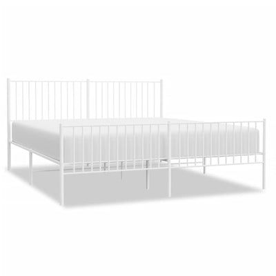 Metal Bed Frame without Mattress with Footboard White 183x203 cm King