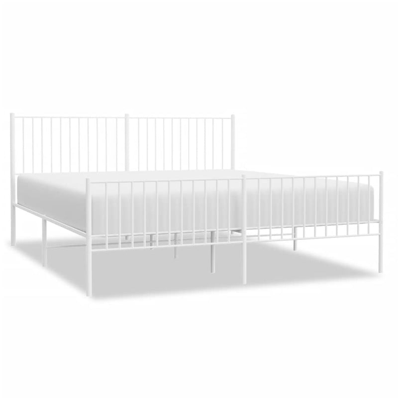 Metal Bed Frame without Mattress with Footboard White 183x203 cm King