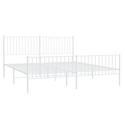 Metal Bed Frame without Mattress with Footboard White 183x203 cm King