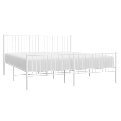 Metal Bed Frame without Mattress with Footboard White 183x203 cm King