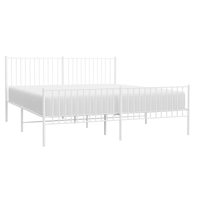 Metal Bed Frame without Mattress with Footboard White 183x203 cm King