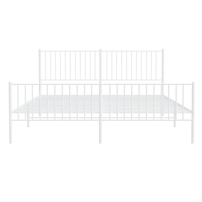 Metal Bed Frame without Mattress with Footboard White 183x203 cm King