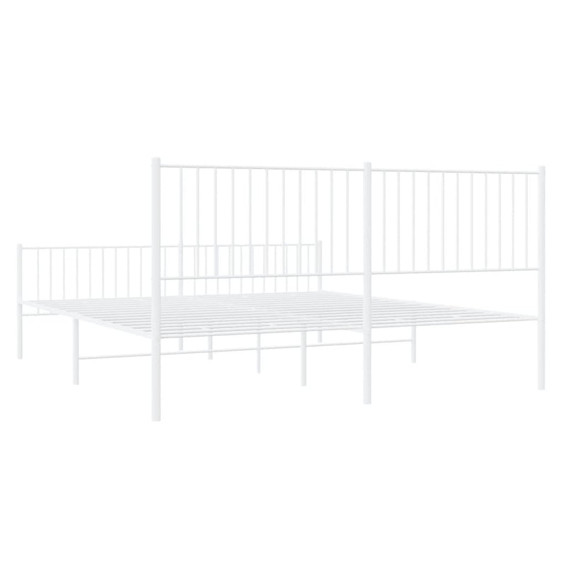 Metal Bed Frame without Mattress with Footboard White 183x203 cm King