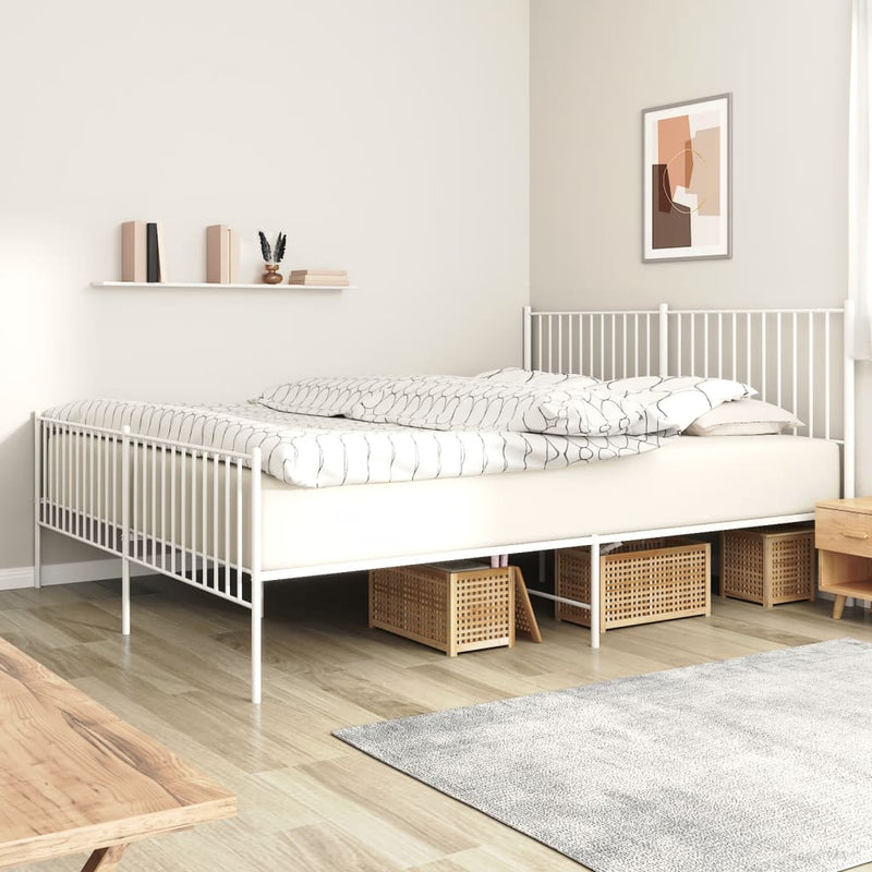 Metal Bed Frame without Mattress with Footboard White 183x203 cm King