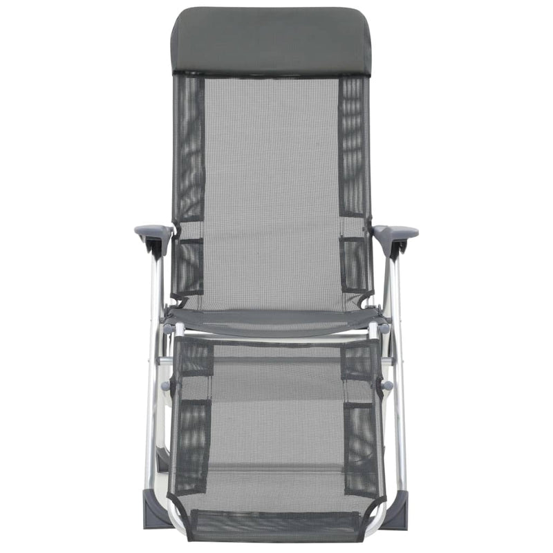 Folding Camping Chairs with Footrests 2 pcs Grey Textilene