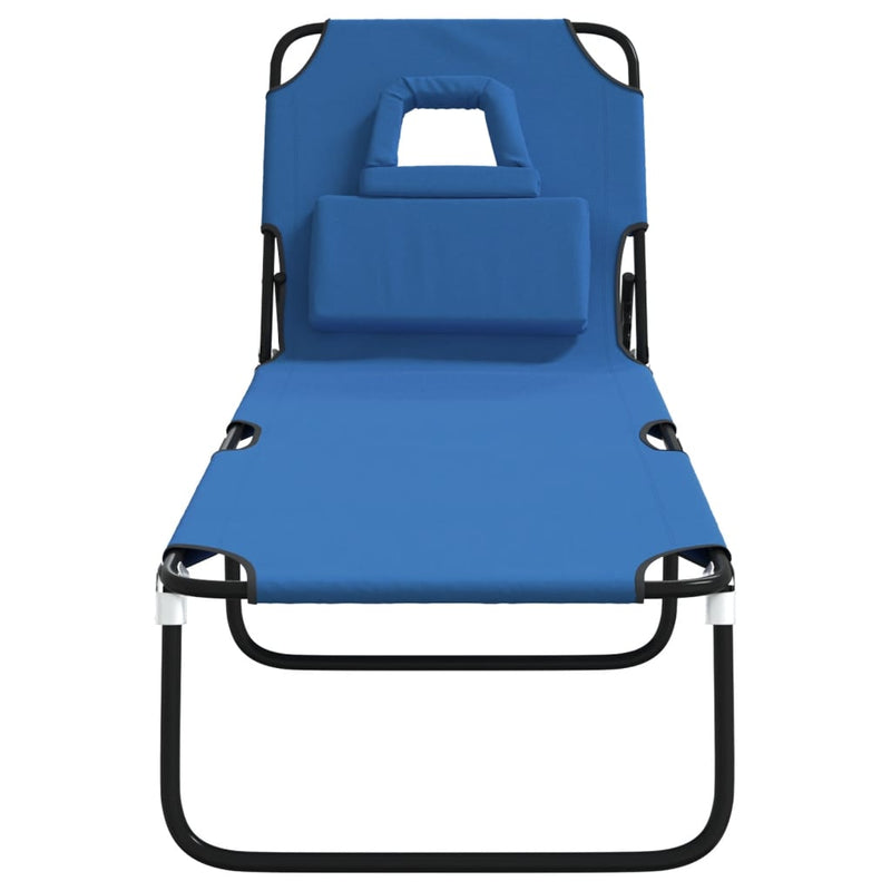 Folding Sun Lounger Blue Oxford Fabric and Powder-coated Steel