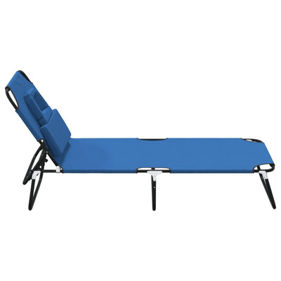 Folding Sun Lounger Blue Oxford Fabric and Powder-coated Steel