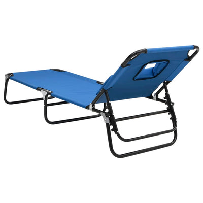 Folding Sun Lounger Blue Oxford Fabric and Powder-coated Steel