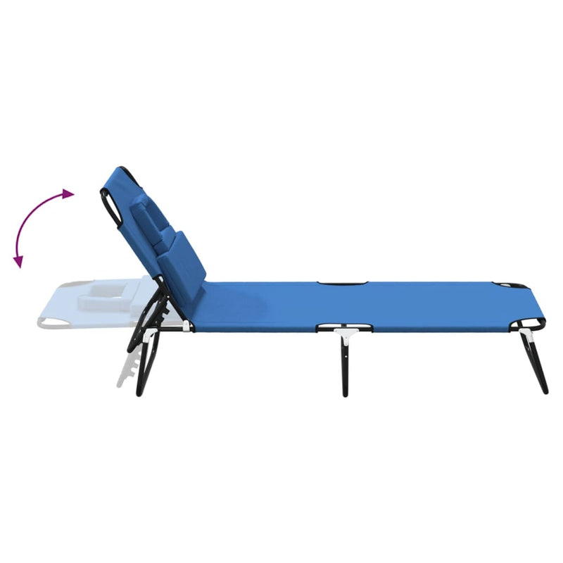 Folding Sun Lounger Blue Oxford Fabric and Powder-coated Steel