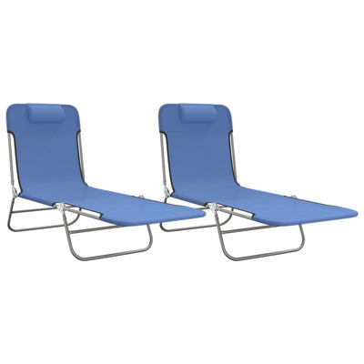 Folding Sun Loungers 2 pcs Blue Textilene and Steel