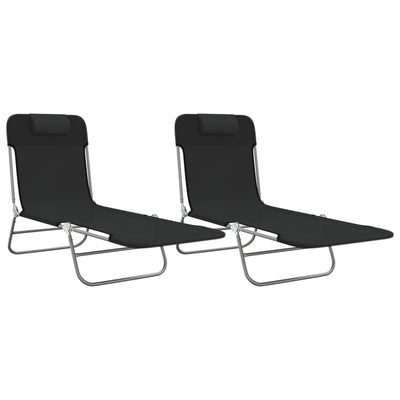 Folding Sun Loungers 2 pcs Black Textilene and Steel