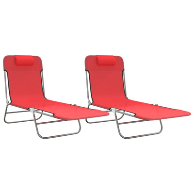 Folding Sun Loungers 2 pcs Red Textilene and Steel