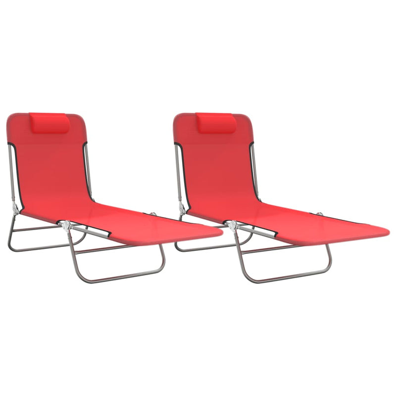 Folding Sun Loungers 2 pcs Red Textilene and Steel