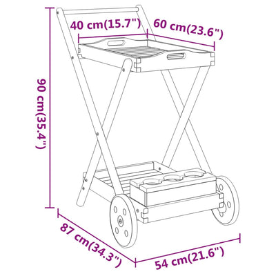 Tea Trolley 54x87x90 cm Solid Wood Acacia