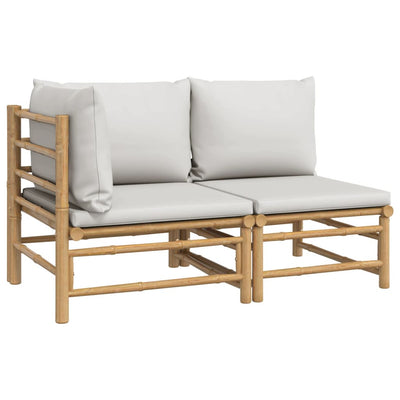 2 Piece Garden Lounge Set with Light Grey Cushions Bamboo