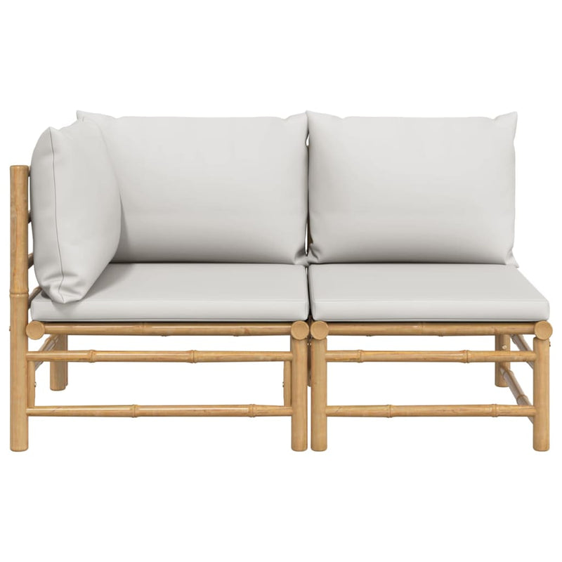 2 Piece Garden Lounge Set with Light Grey Cushions Bamboo