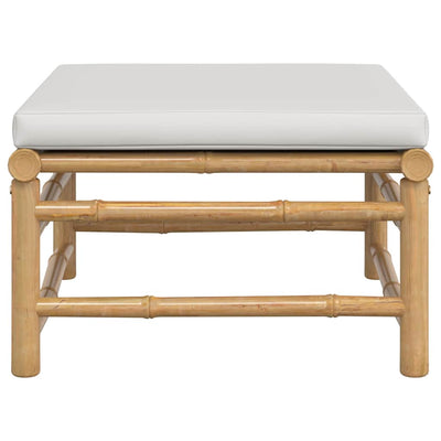 Garden Footstool with Light Grey Cushion Bamboo