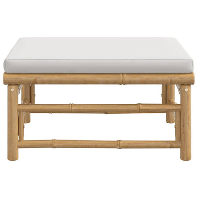 Garden Footstool with Light Grey Cushion Bamboo