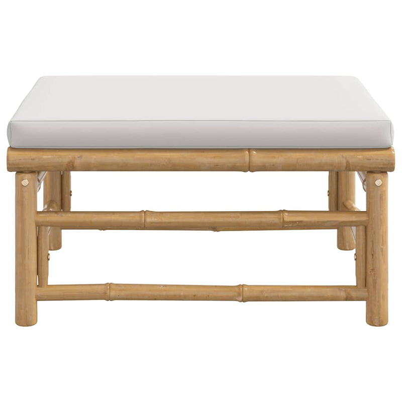 Garden Footstool with Light Grey Cushion Bamboo