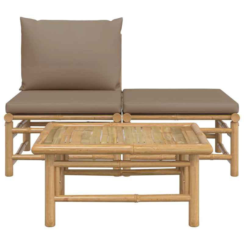 3 Piece Garden Lounge Set with Taupe Cushions Bamboo