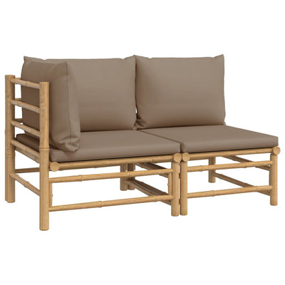 2 Piece Garden Lounge Set with Taupe Cushions Bamboo