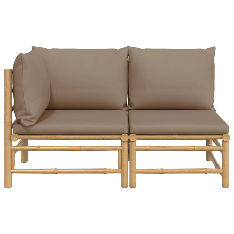 2 Piece Garden Lounge Set with Taupe Cushions Bamboo