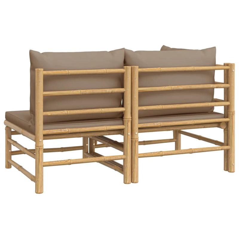 2 Piece Garden Lounge Set with Taupe Cushions Bamboo