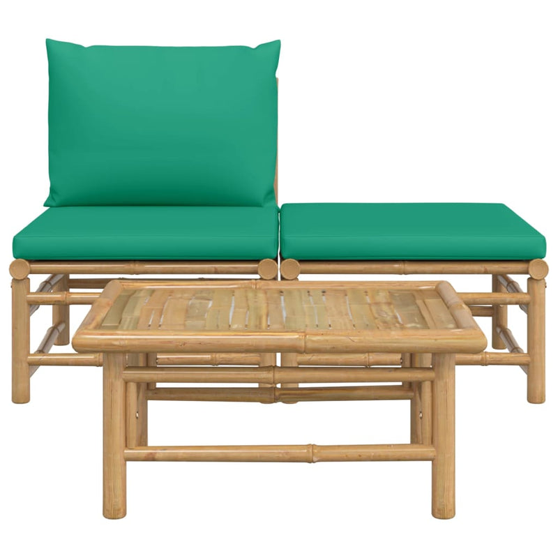 3 Piece Garden Lounge Set with Green Cushions Bamboo