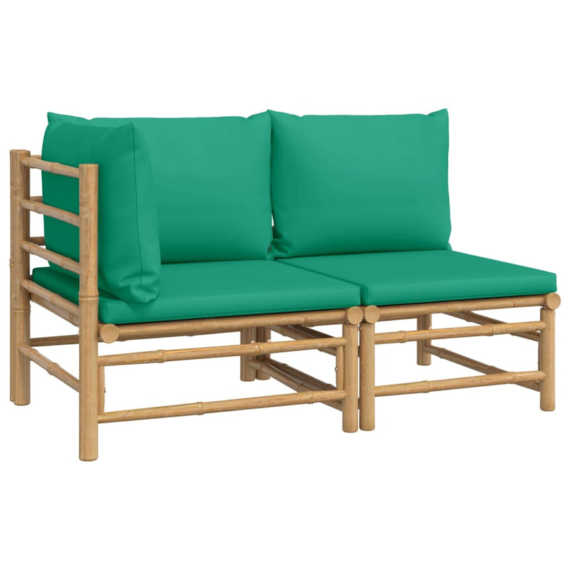 2 Piece Garden Lounge Set with Green Cushions Bamboo